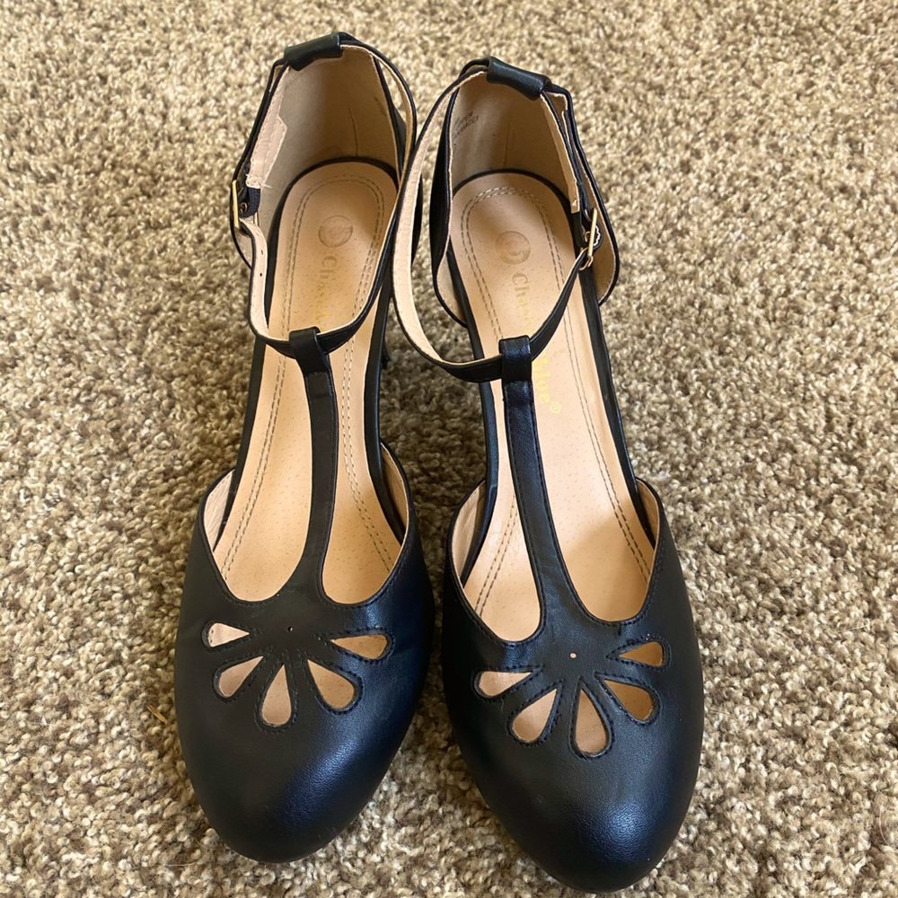 Vintage Black T-strap Heels